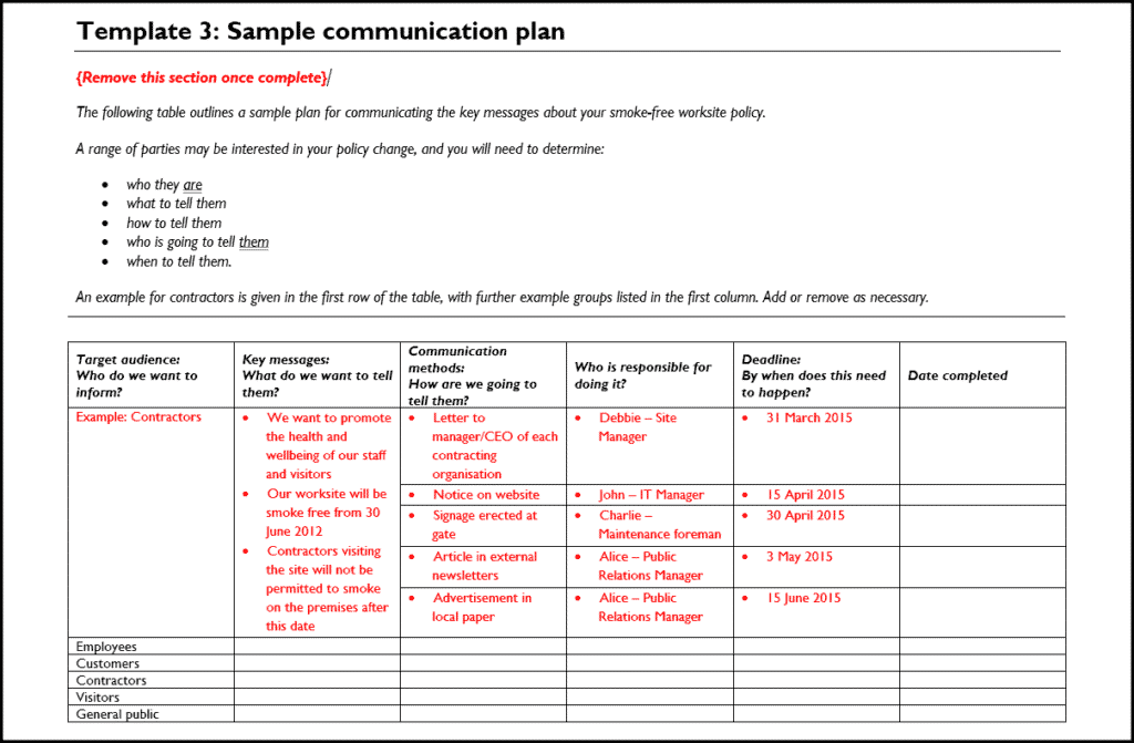 communication plan example