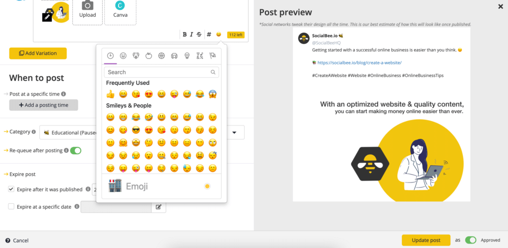 SocialBee emojis