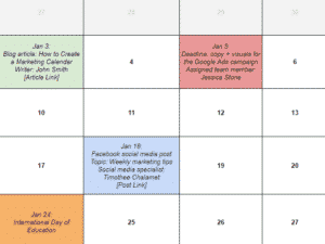 marketing calendar entry