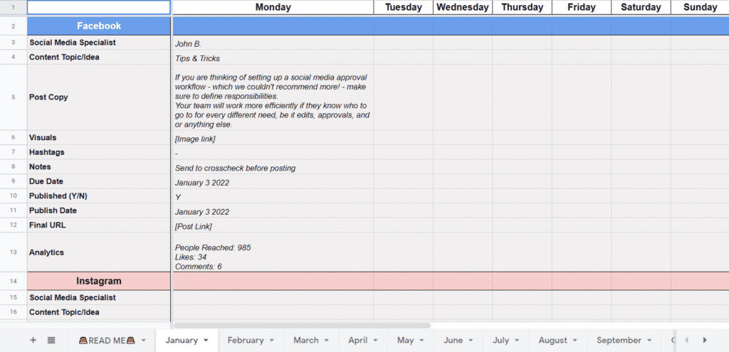 social media calendar template