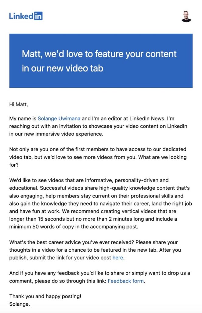 LinkedIn invites creators to submit videos for new video tab